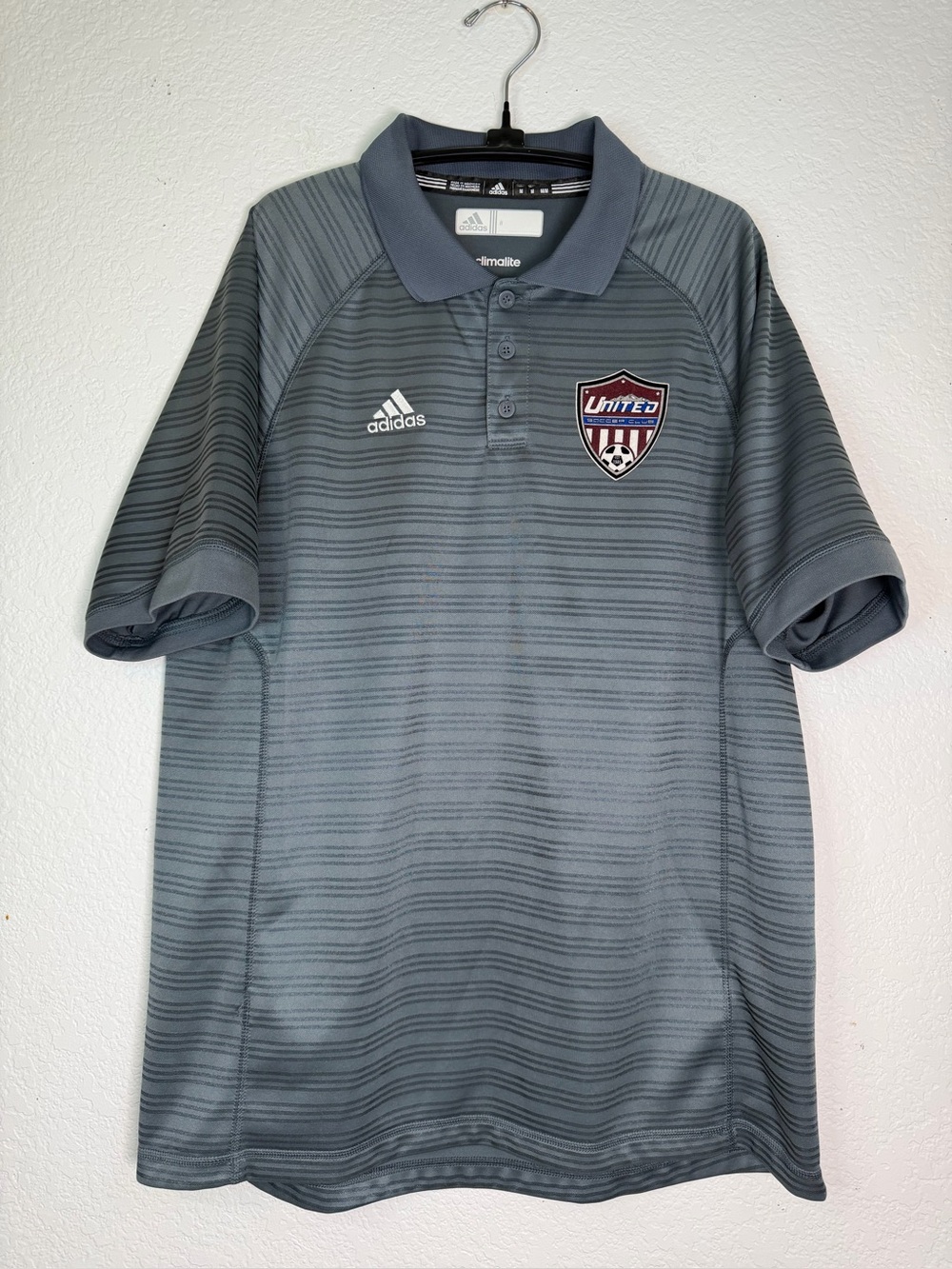 adidas Men's Gray Striped United Climalite‎ Polo, Size L